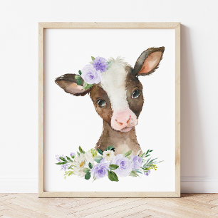 Kuh, Landtiere, violette Blumen, neutrale Geschlec Fotodruck
