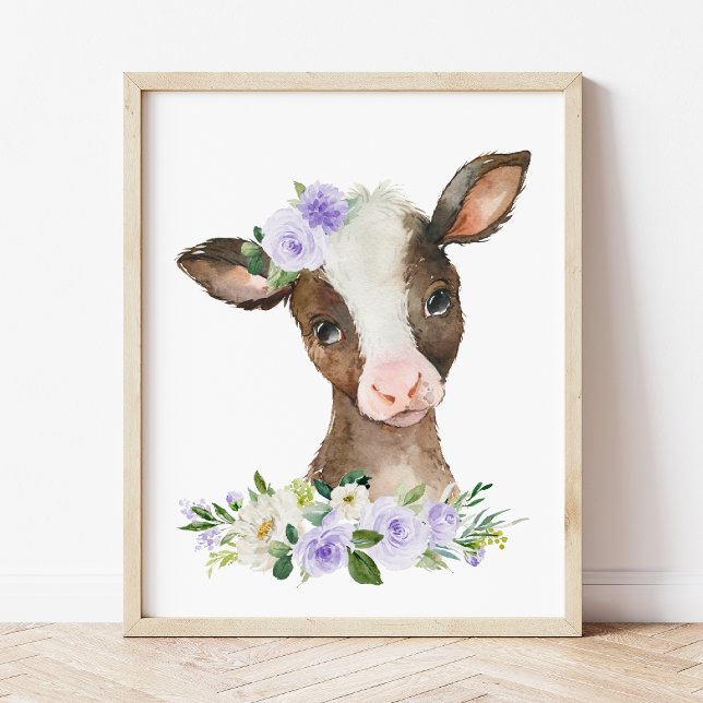 Kuh, Landtiere, violette Blumen, neutrale Geschlec Poster (Von Creator hochgeladen)