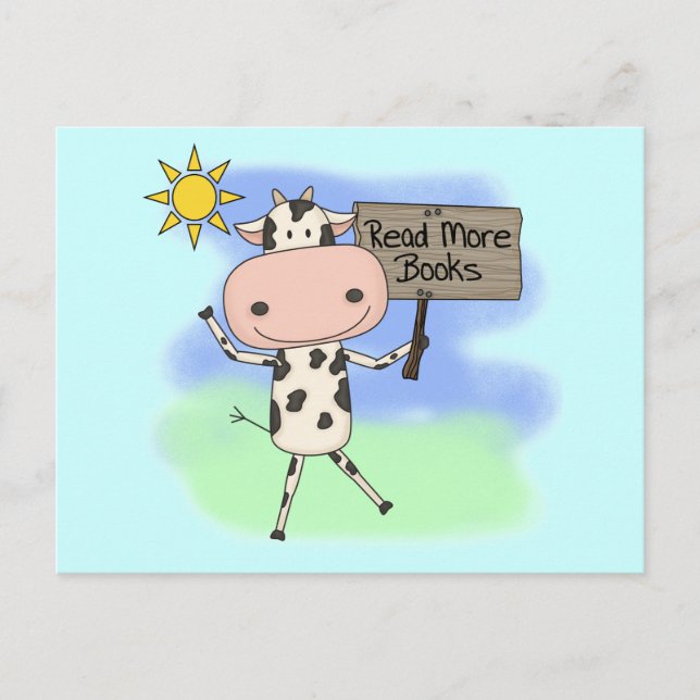 Kuh las mehr Bücher Postkarte (Vorderseite)