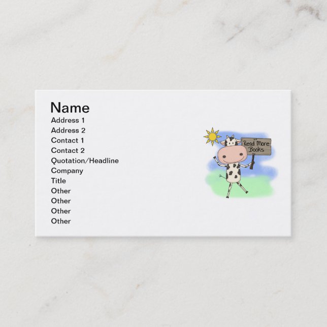 Kuh las mehr Bücher Visitenkarte (Vorderseite)