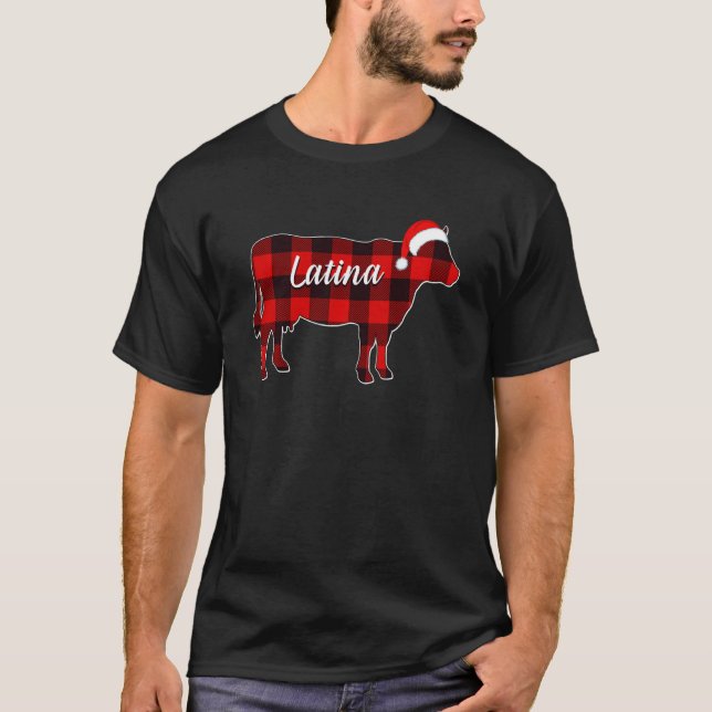 Kuh Latina Pajama Karierte Kuh Weihnachtsfest Baue T-Shirt (Vorderseite)