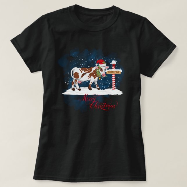 Kuh liebt Weihnachten Nordpol T-Shirt (Design vorne)