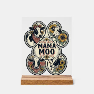 Kuh-Mama-Shirt Vintage-Engraving Sonnenblume Weste Acrylschild
