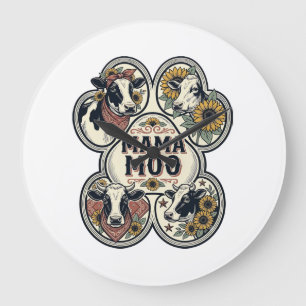 Kuh-Mama-Shirt Vintage-Engraving Sonnenblume Weste Große Wanduhr