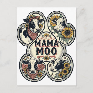 Kuh-Mama-Shirt Vintage-Engraving Sonnenblume Weste Postkarte