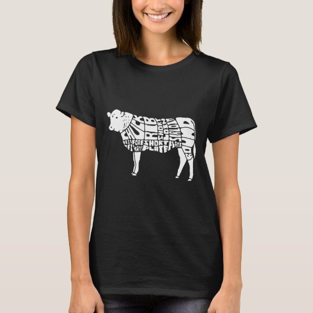 Kuh-Metzger-Rindfleisch-Schnittsdiagramm T-Shirt (Vorderseite)