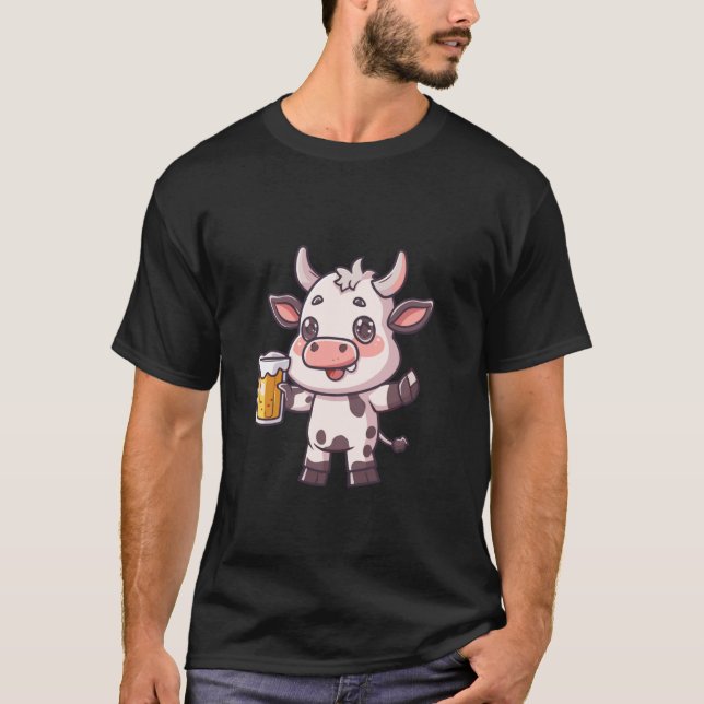 Kuh mit Bier Comic Lustige Party T-Shirt (Vorderseite)