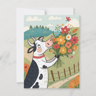 Kuh mit Blumen lustig und süß Postkarte