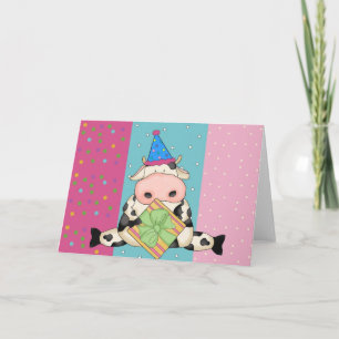 Kuh mit Geschenk Geburtskarte Karte