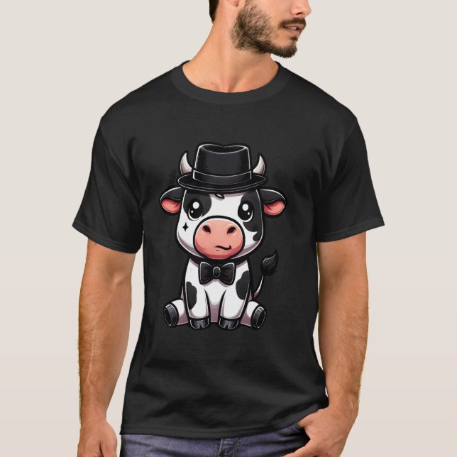 Kuh mit Hut und Fliege T-Shirt (Vorderseite)
