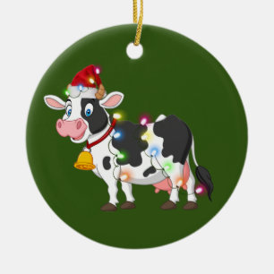 Kuh mit Hutschein Weihnachten Keramik Ornament