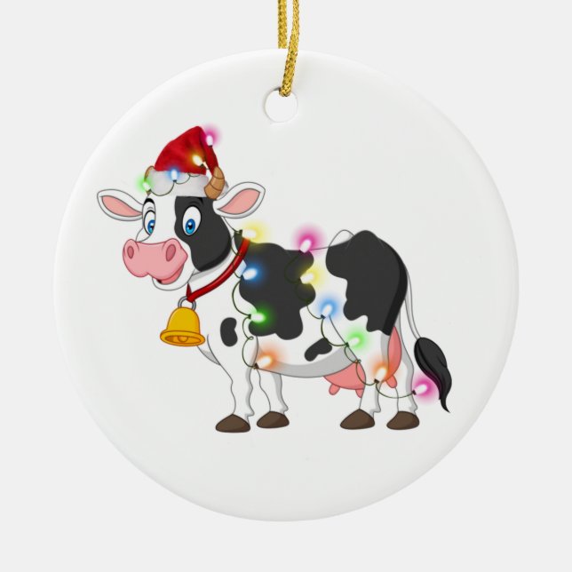 Kuh mit Hutschuh Weihnachten Keramik Ornament (Vorne)