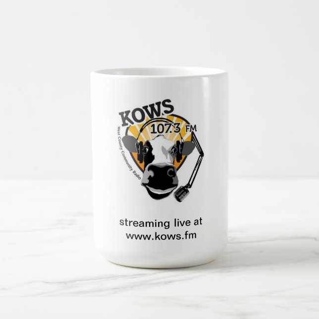 Kuh mit Mikrofon, KOWS Radio Tasse (Mittel)