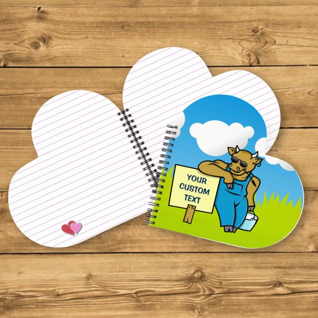 Kuh mit Schild Notizbuch (Von Creator hochgeladen)