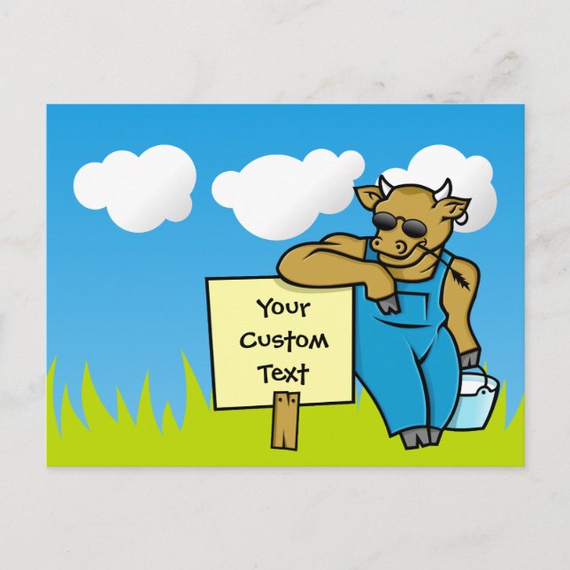 Kuh mit Schild Postkarte (Vorderseite)