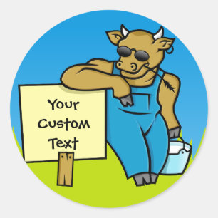 Kuh mit Schild Runder Aufkleber