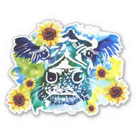 Kuh mit Sonnenblumen, maßgeschneidert Vinyl Sticke Aufkleber