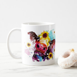 Kuh mit Sonnenblumen Personalisierte Wasserfarbe Kaffeetasse