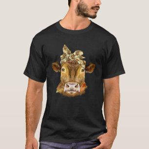 Kuh mit Sonnenblumen Stirnband Landwirt s T-Shirt