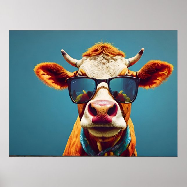 Kuh mit Sonnenbrille Poster (Vorne)