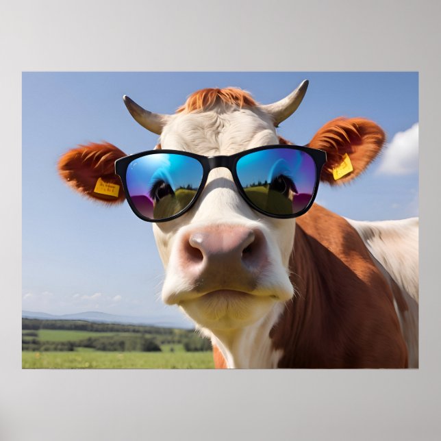 Kuh mit Sonnenbrille Poster (Vorne)