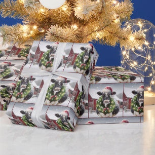 Kuh mit Weihnachtskranz Geschenkpapier