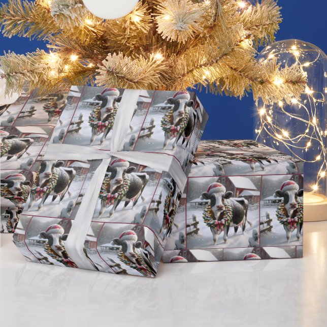 Kuh mit Weihnachtskranz Geschenkpapier (Feiertage)