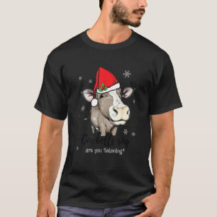 Kuh mit Weihnachtsmannmütze Funny Cowbell Ring sin T-Shirt