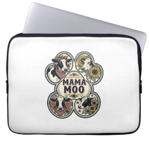 Kuh-Mom-Shirt Vintage-Engraving Sonnenblume Wester Laptopschutzhülle