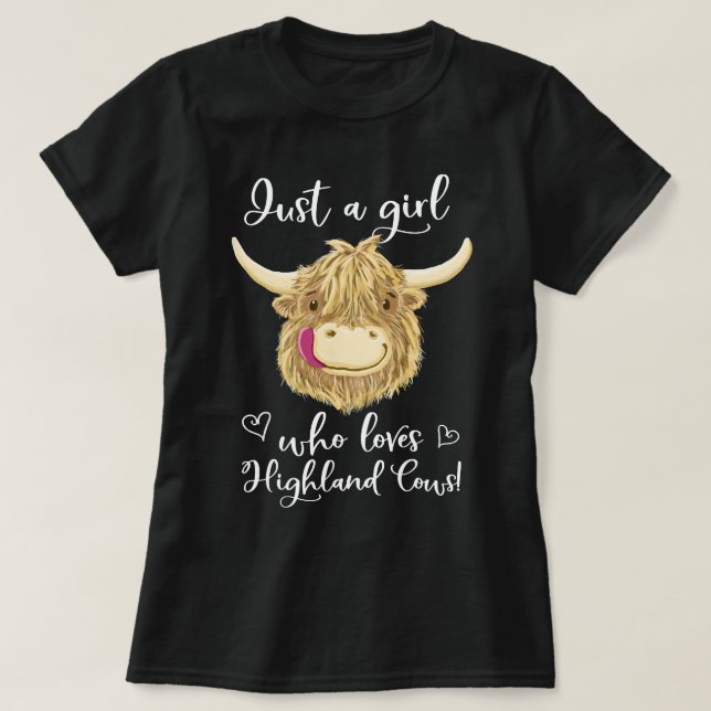 Kuh Mooey Just a Girl Who Lieben Scottish Highland T-Shirt (Design vorne)