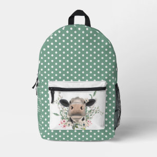Kuh Nasenkuss Blumen Aquarell grau Bauernhoftier Bedruckter Rucksack