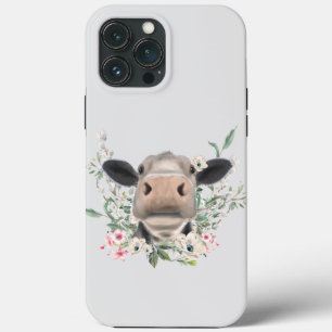 Kuh Nasenkuss Blumen Aquarell grau Bauernhoftier Case-Mate iPhone Hülle
