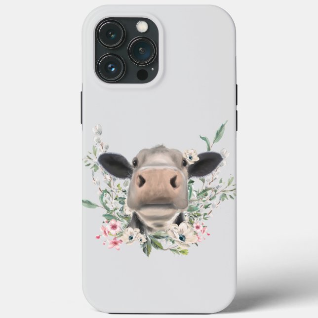 Kuh Nasenkuss Blumen Aquarell grau Bauernhoftier Case-Mate iPhone Hülle (Rückseite)