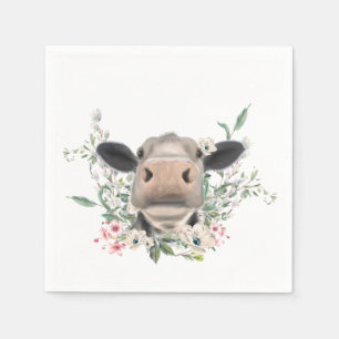 Kuh Nasenkuss Blumen Aquarell grau Bauernhoftier Serviette