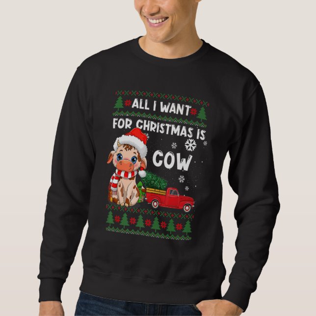 Kuh  Niedliche Kuh Weihnachtsmannmütze Hässlicher  Sweatshirt (Vorderseite)