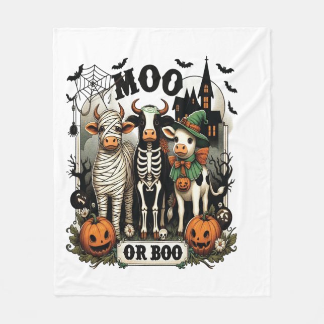 Kuh oder Boo Halloween-Kuh Fleecedecke (Vorderseite)
