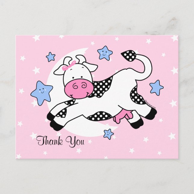 Kuh Over Moon Baby Danke Postkarte (Vorderseite)