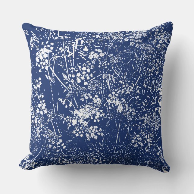 Kuh Parsley Cyanotype Stil Kissen (Vorderseite)