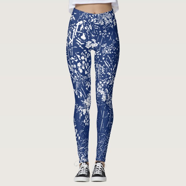 Kuh Parsley Cyanotype Stil Leggings (Vorderseite)
