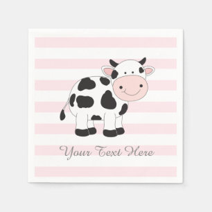Kuh-Party-Dekor-Papierservietten-Rosa Striped Serviette