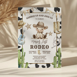 Kuh Pattern Wild West Mein erstes Rodeo Geburtstag Einladung