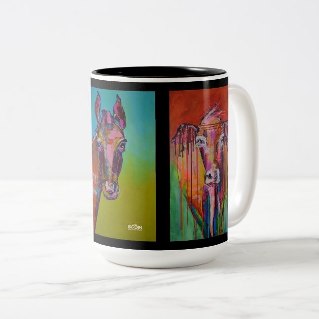 Kuh-Pferdebüffelleder Zwei-Ton Tasse (VorderseiteRechts)