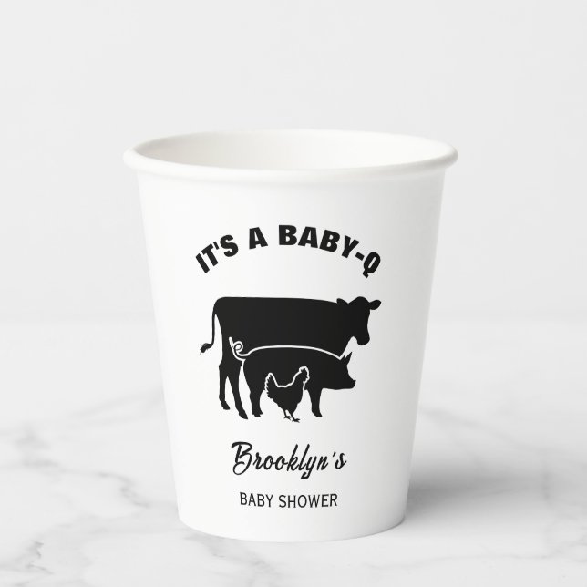 Kuh Pig Hühnchen BabyQ GRILLEN Baby Dusche Schwarz Pappbecher (Vorderseite)