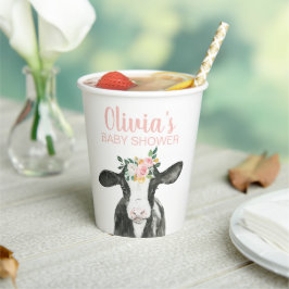 Kuh Pink Floral Gingham Pappbecher