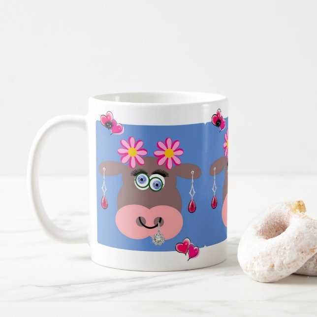 Kuh Pink Hearts Jewelier Tasse (Mit Donut)