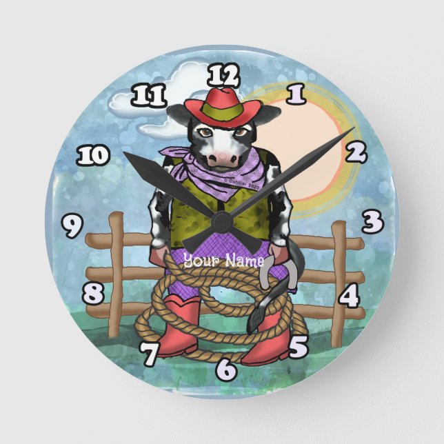 Kuh Poke Runde Wanduhr (Vorderseite)