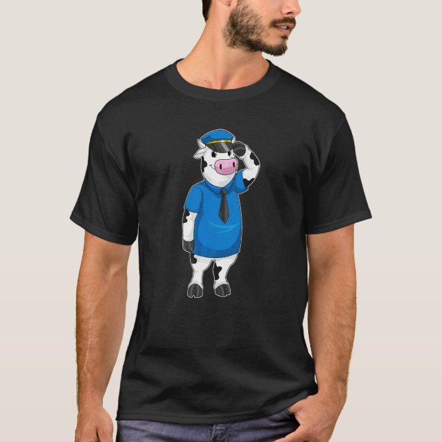 Kuh Polizei Polizeibeamter Polizeihut T-Shirt (Vorderseite)
