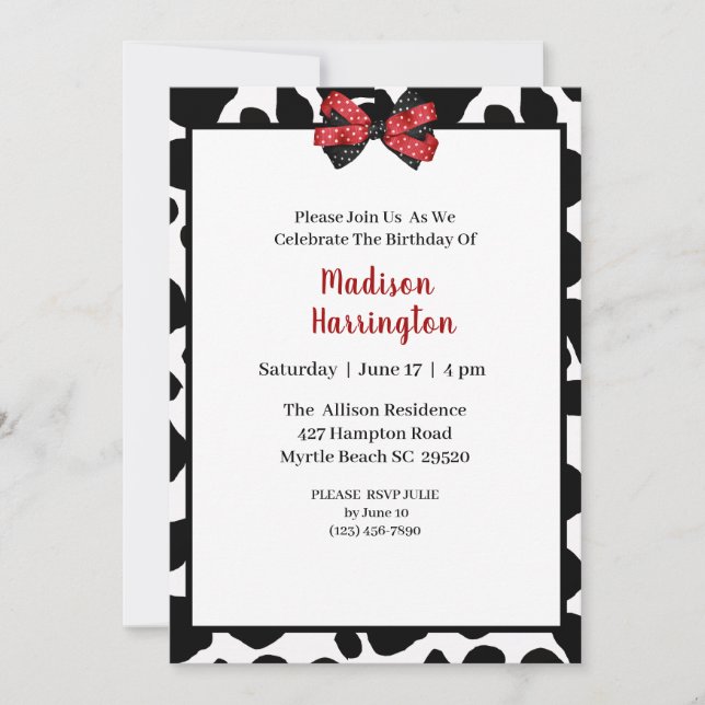 Kuh Print Birthday Einladung (Vorderseite)