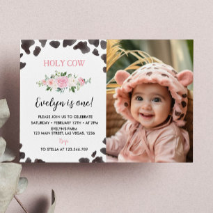 Kuh Print Birthday Floral Foto Einladung
