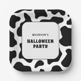 Kuh Print Black & White Halloween-Party Pappteller